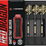 Red Dragon Golden Eyes darts set in box which is included in our Top 7 best darts for beginners