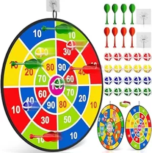 Black friday dartboard for children showcasing the many spare items included
