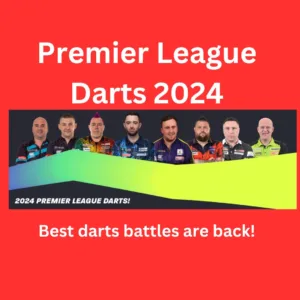 Banner showing participants of the 2024 premier league darts