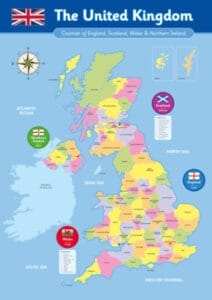 map of UK showing counties in search for dart shops ner me