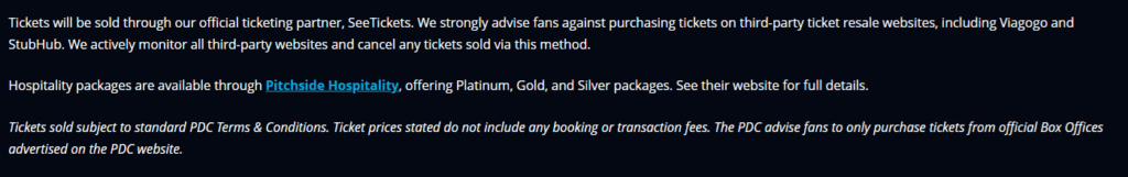 PDC stance on unofficial ticket sales for World championship darts