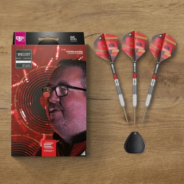 Stephen Bunting darts setup on table