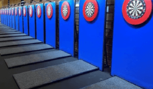Dartboard setup as used on the PDC tours. The Winmau blade 6 triple core dartboard is used